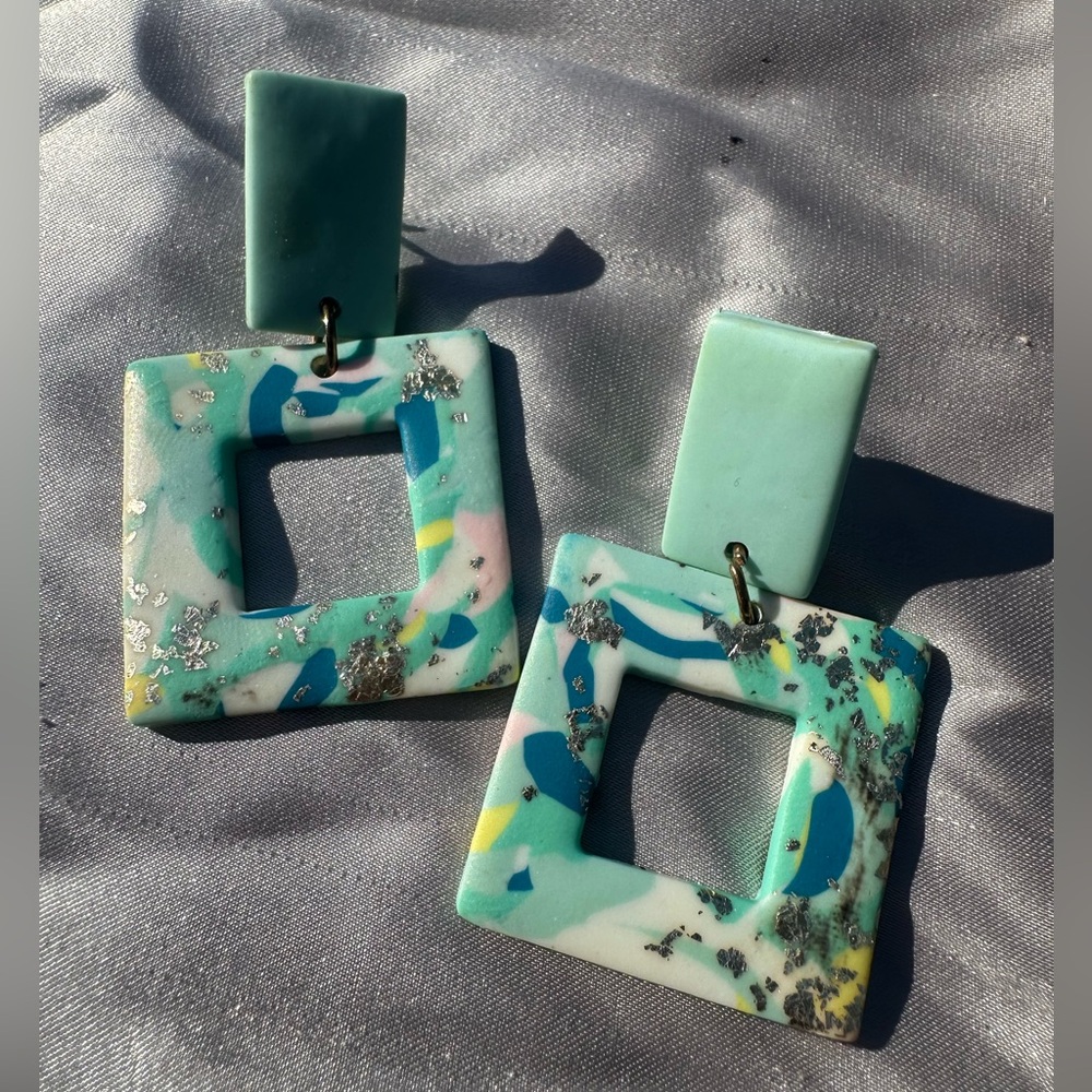 Turquoise Abstract Earrings - Picture 4 of 4